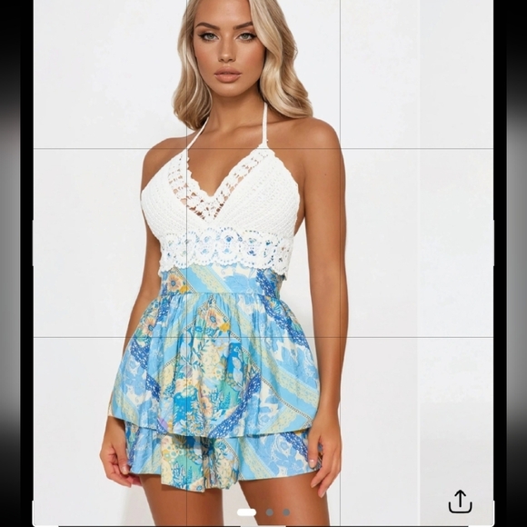 Fashion Nova Dresses & Skirts - Fashion Nova White and Blue Crochet Halter Dress